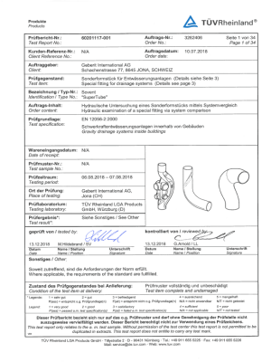 Geberit SuperTube Test Certificate (TÜV LGA)