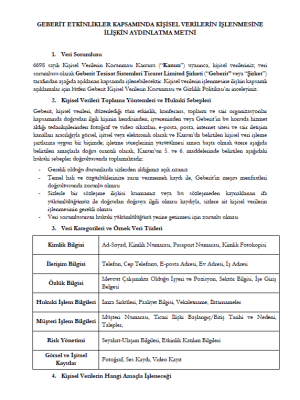 Geberit Etkinlik Aydınlatma ve Rıza Metni Geberit Etkinlik Aydınlatma ve Rıza Metni