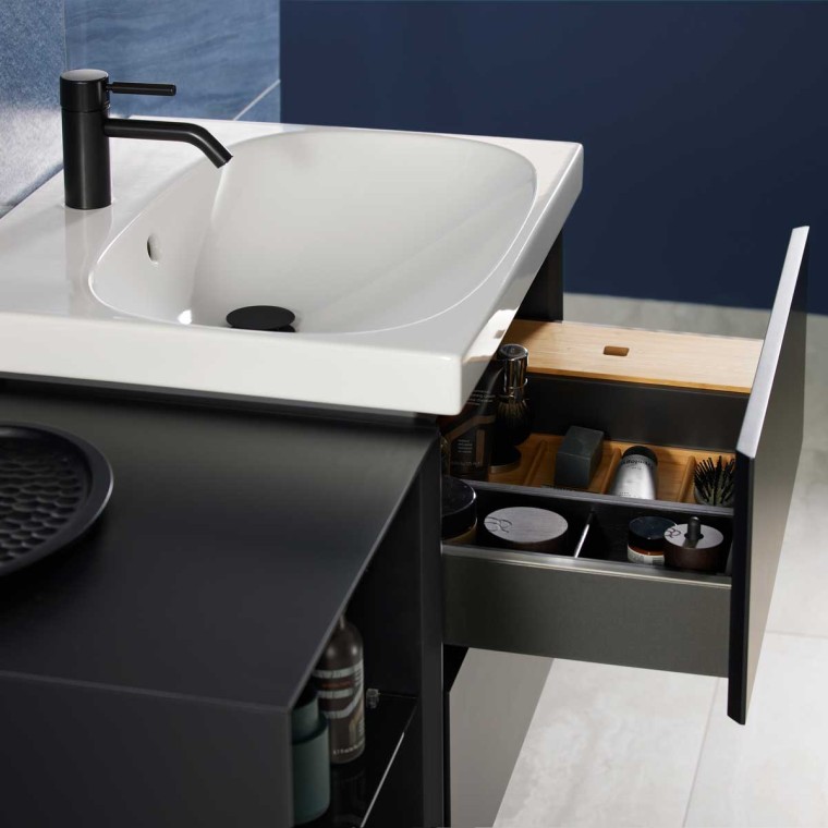 Mix&Match Geberit Acanto gizli sifonlu lavabo ile Geberit ONE lavabo dolabı