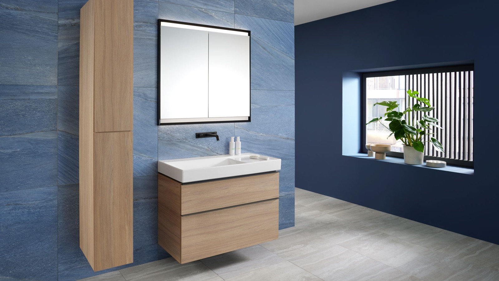 Mix&Match Geberit ONE lavabo ile Geberit iCon banyo dolap ve boy dolabı