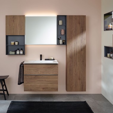 Geberit iCon banyo koleksiyonu, lavabo, banyo dolabı, ayna