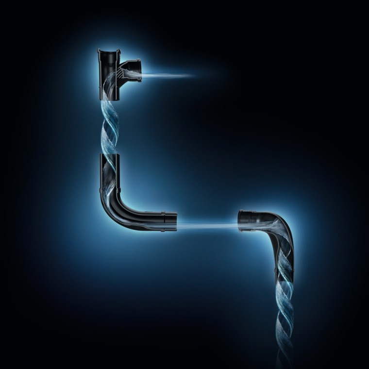 Geberit SuperTube fittingleriyle hidrolik olarak optimize edilmiş.