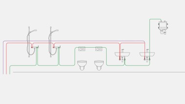 Hijyenik yıkama sistemi ile aralık kontrolü için içme suyu boru tesisatı örneği