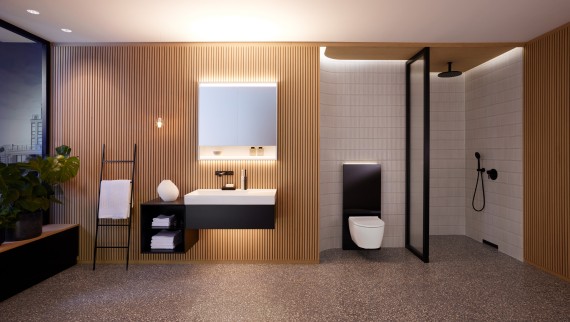 Vitrifiyede ömür boyu garantimizi vurgulayan Geberit ONE banyo Vitrifiyede ömür boyu garantimizi vurgulayan Geberit ONE banyo