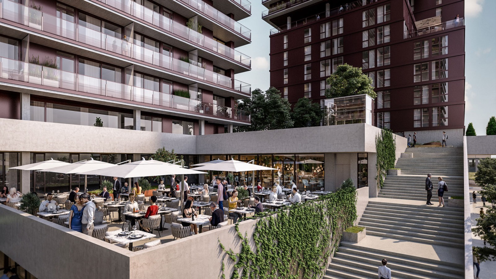 Sarkan çatı terasları ve gastronomi, teklifin bir parçasıdır (© Soravia) Sarkan çatı terasları ve gastronomi, teklifin bir parçasıdır (© Soravia)