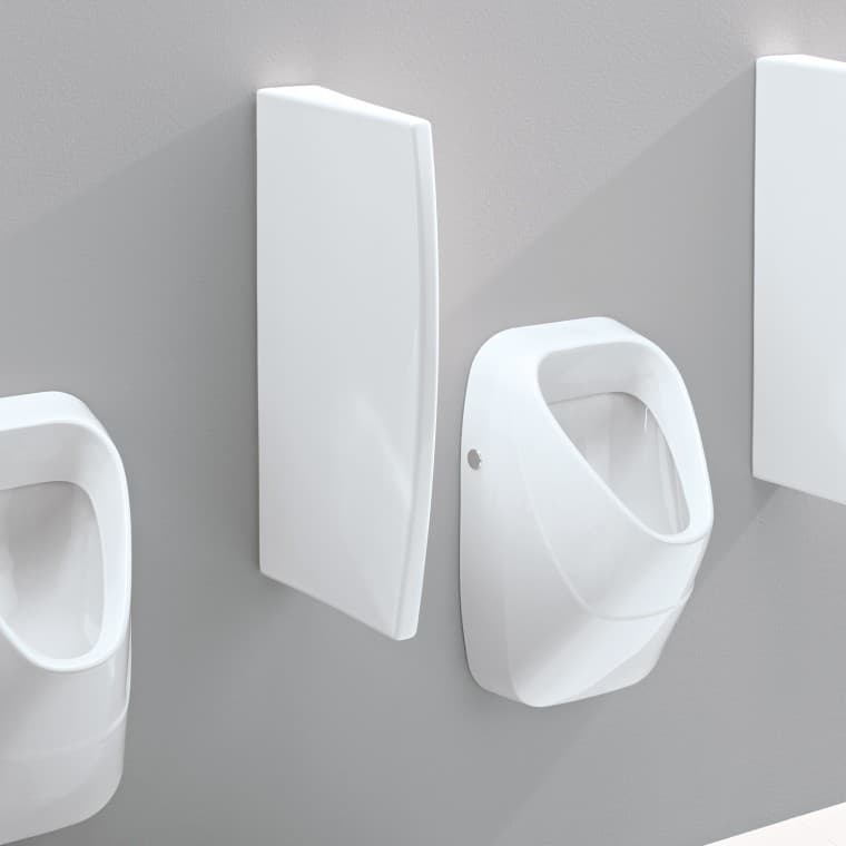 Seramikten yapılmış, gizli sabitleme elemanlarına sahip Geberit bölme duvarı Seramikten yapılmış, gizli sabitleme elemanlarına sahip Geberit bölme duvarı