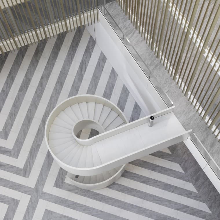 Merkezi atrium, sadece bir buluşma alanı değil, aynı zamanda yapının havalandırma sisteminde de önemli bir rol oynuyor.(© Ana Skobe) Merkezi atrium, sadece bir buluşma alanı değil, aynı zamanda yapının havalandırma sisteminde de önemli bir rol oynuyor.(© Ana Skobe)