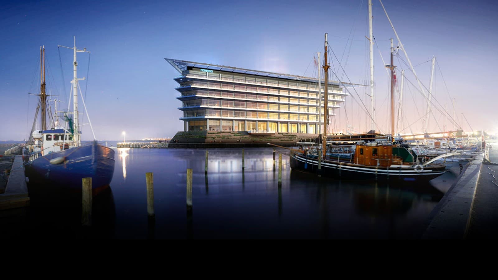 Ferring Pharmaceuticals'ın yeni merkezi Kopenhag ile Malmö arasındaki deniz geçişinin muhteşem manzarasına sahiptir (©Foster&Partners) Ferring Pharmaceuticals'ın yeni merkezi Kopenhag ile Malmö arasındaki deniz geçişinin muhteşem manzarasına sahiptir (©Foster&Partners)